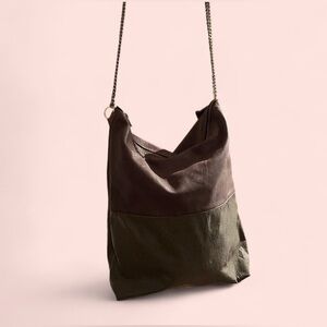 Two-Tone Brown Leather Hobo Shoulder Bag